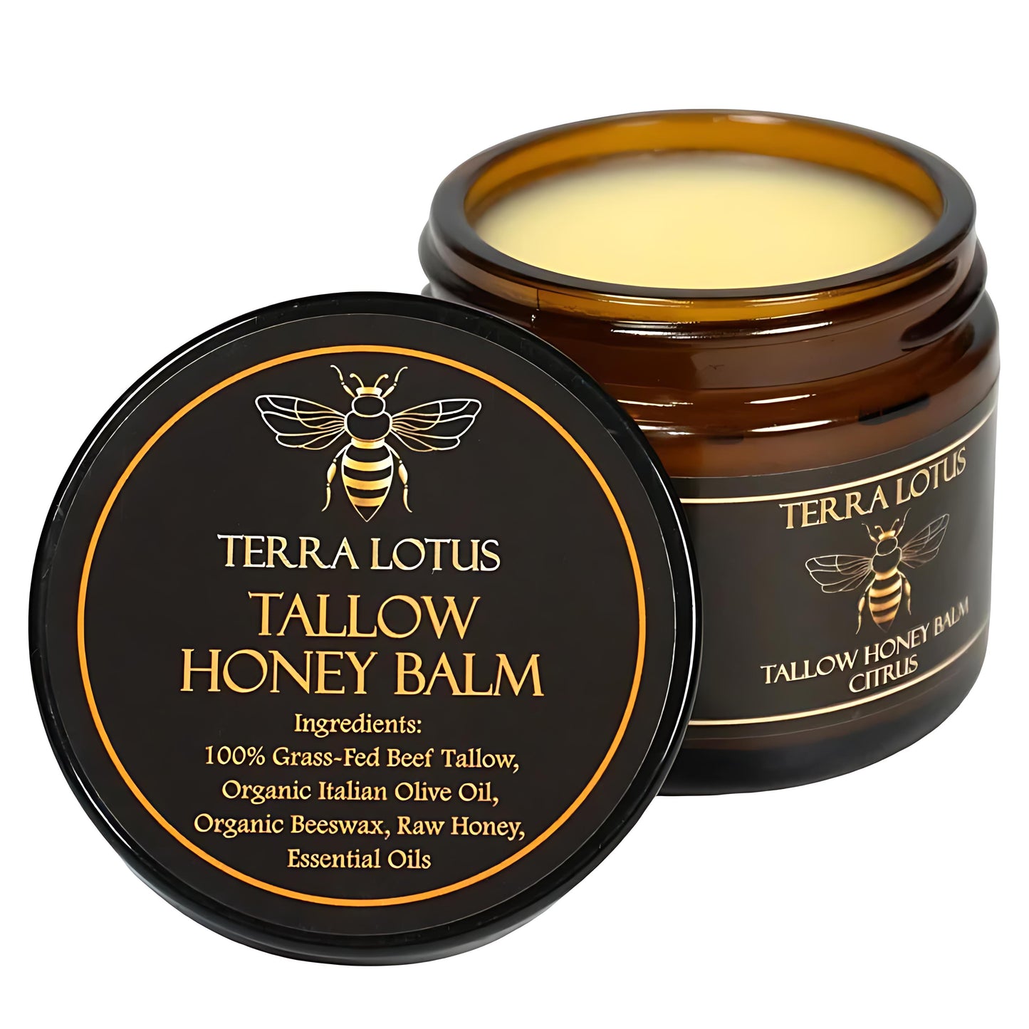 Organic Grass-Fed Beef Tallow Balm with Raw Honey - Moisturizing Cream for Soft, Smooth Skin - Handmade All-Natural Moisturizer (2oz, Citrus)